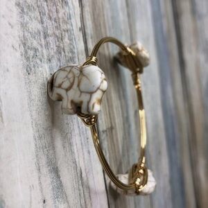 White Elephant Gold Tone Bangle Wire & Ceramic Bracelet